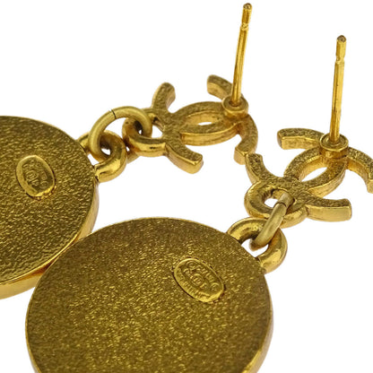 Chanel Dangle Piercing Earrings Gold Button 01P