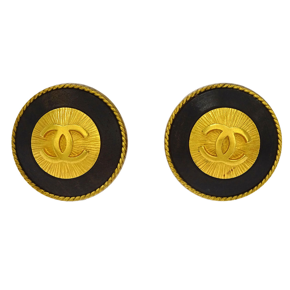 Chanel Gold Button Earrings Clip-On 94P