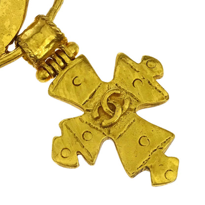 Chanel Medallion Dangle Cross Brooch Pin Gold 94P