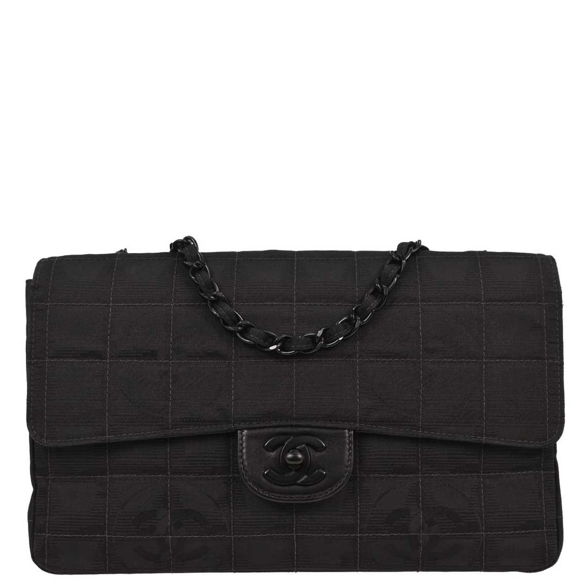 Chanel 2000-2002 Black Nylon Travel Line Single Flap Shoulder Bag