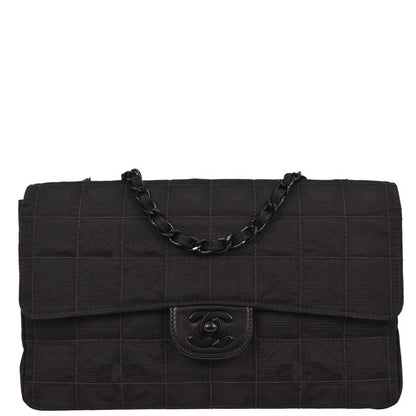 Chanel 2000-2002 Black Nylon Travel Line Single Flap Shoulder Bag