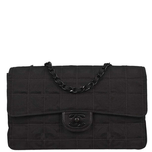 Chanel 2000-2002 Black Nylon Travel Line Single Flap Shoulder Bag