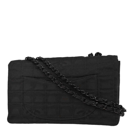 Chanel 2000-2002 Black Nylon Travel Line Single Flap Shoulder Bag