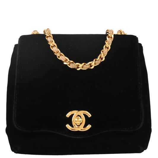 Chanel Black Velvet Shoulder Bag