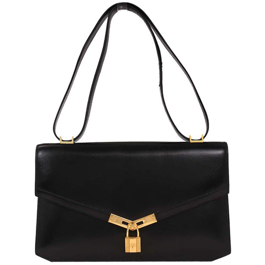 Hermes Black Box Calf Cadena Lock Shoulder Bag