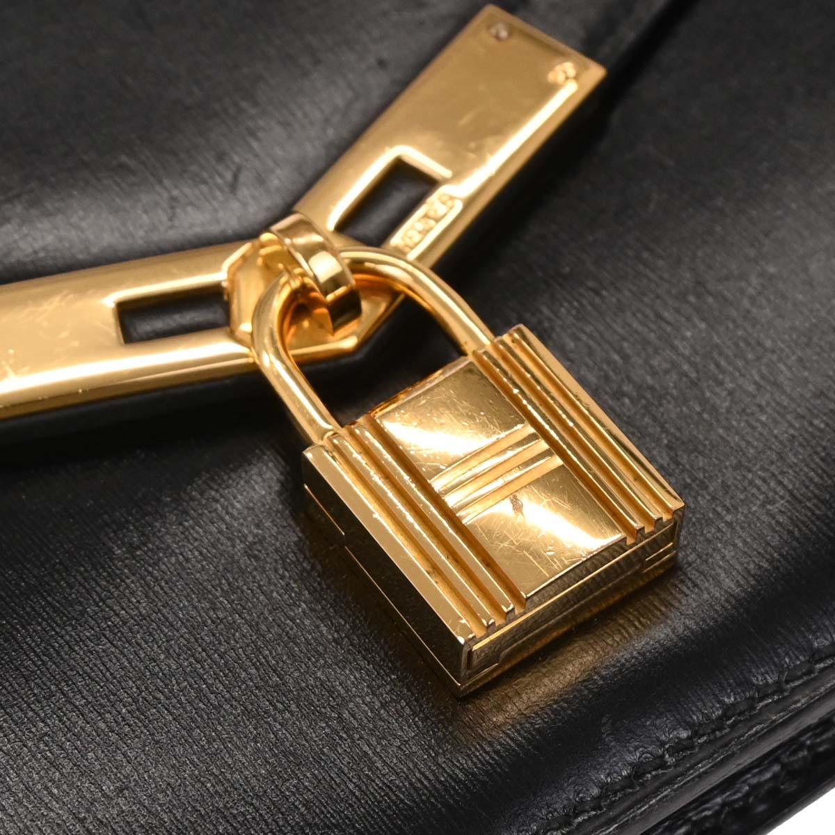 Hermes Black Box Calf Cadena Lock Shoulder Bag