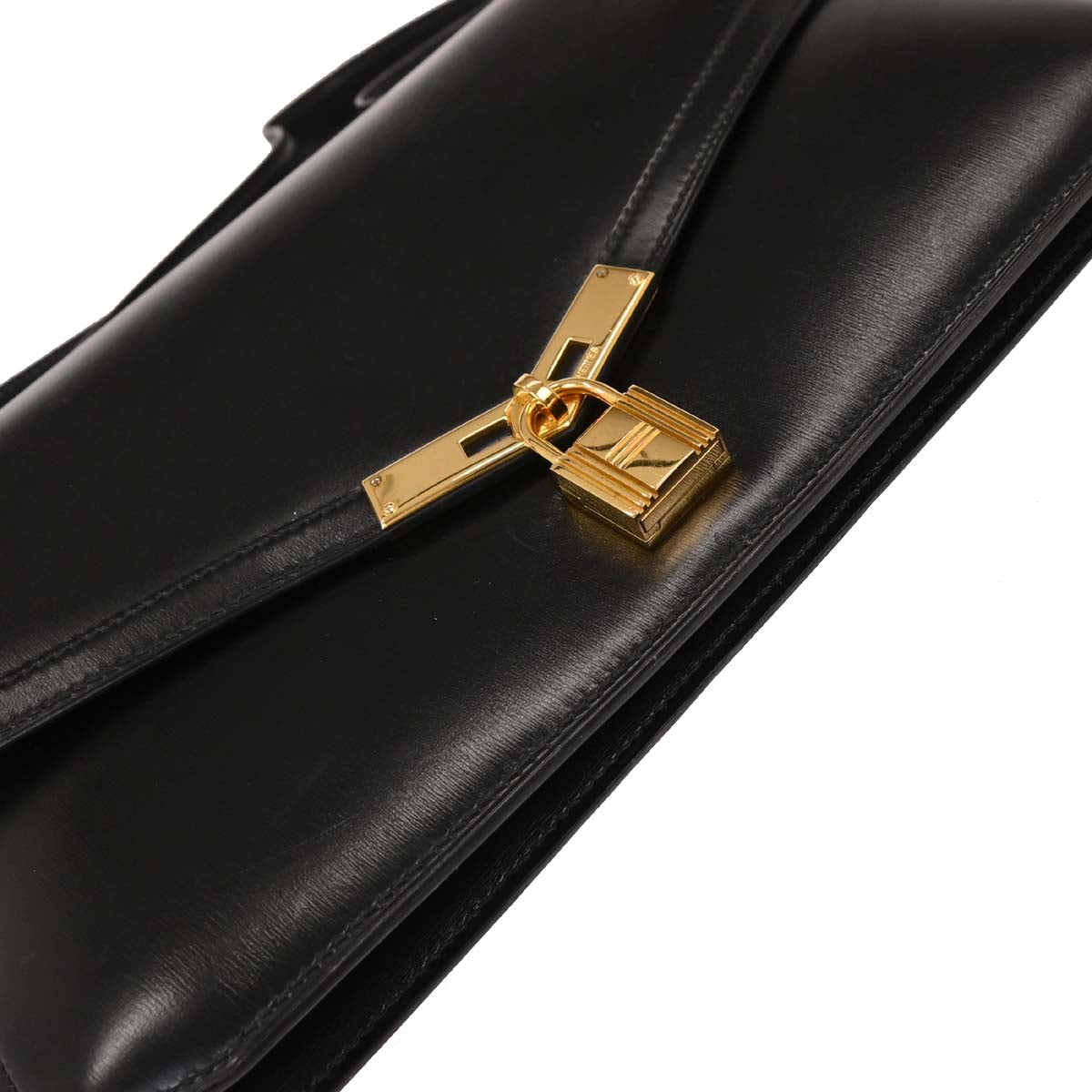 Hermes Black Box Calf Cadena Lock Shoulder Bag