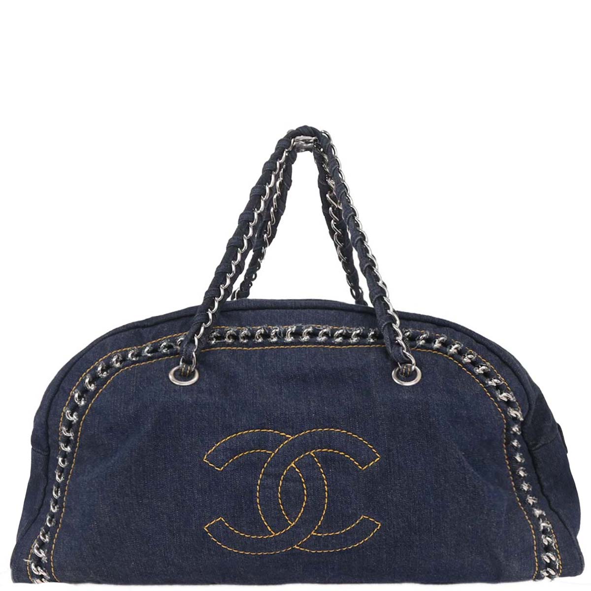 Chanel Navy Denim Luxury Line Bowling Bag Handbag