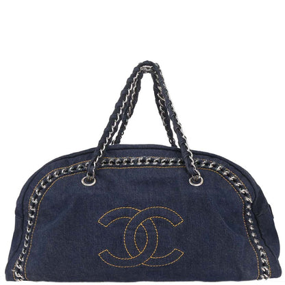Chanel Navy Denim Luxury Line Bowling Bag Handbag