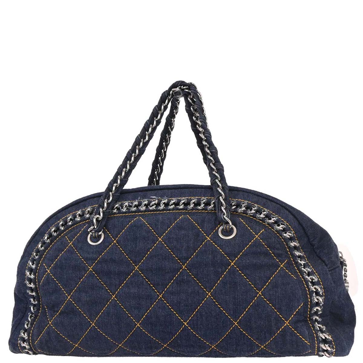 Chanel Navy Denim Luxury Line Bowling Bag Handbag