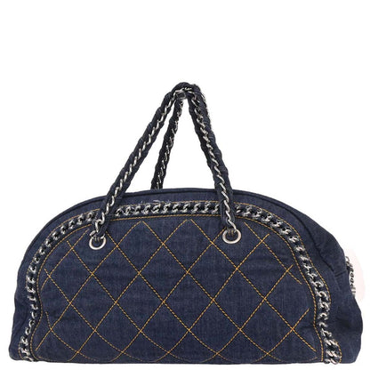 Chanel Navy Denim Luxury Line Bowling Bag Handbag