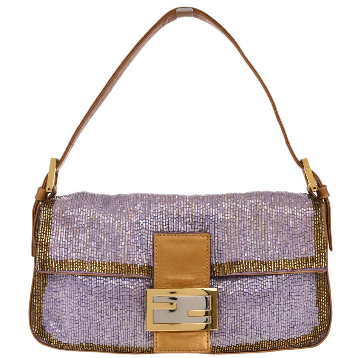 Fendi Purple Gold Beaded Baguette Handbag