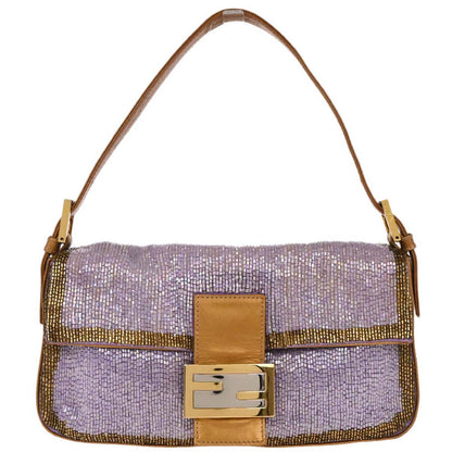 Fendi Purple Gold Beaded Baguette Handbag