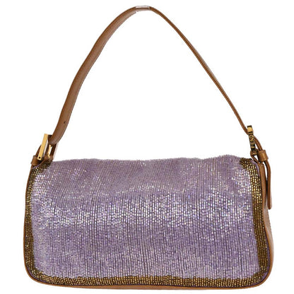 Fendi Purple Gold Beaded Baguette Handbag