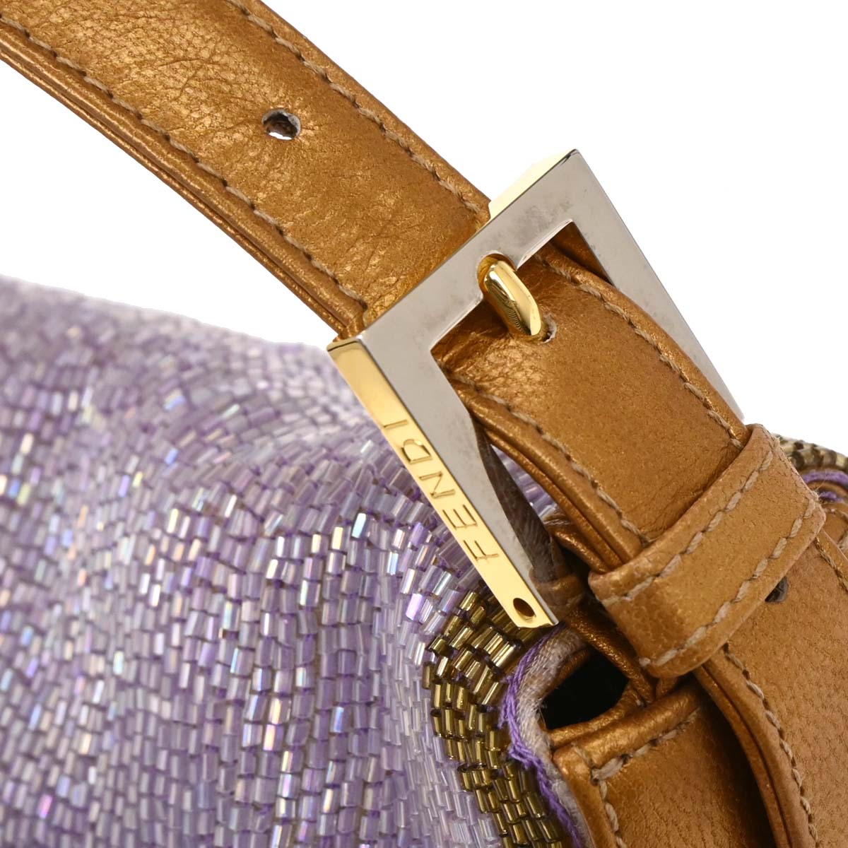 Fendi Purple Gold Beaded Baguette Handbag