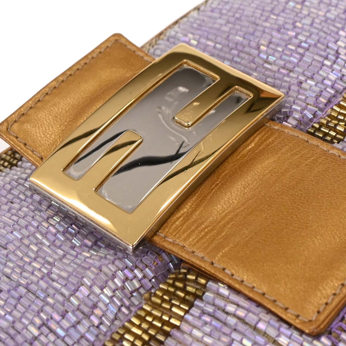 Fendi Purple Gold Beaded Baguette Handbag