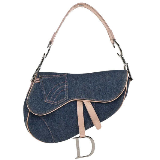 Christian Dior Navy Pink Denim Saddle Handbag