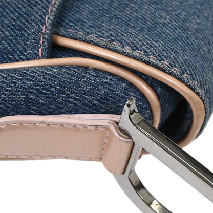 Christian Dior Navy Pink Denim Saddle Handbag