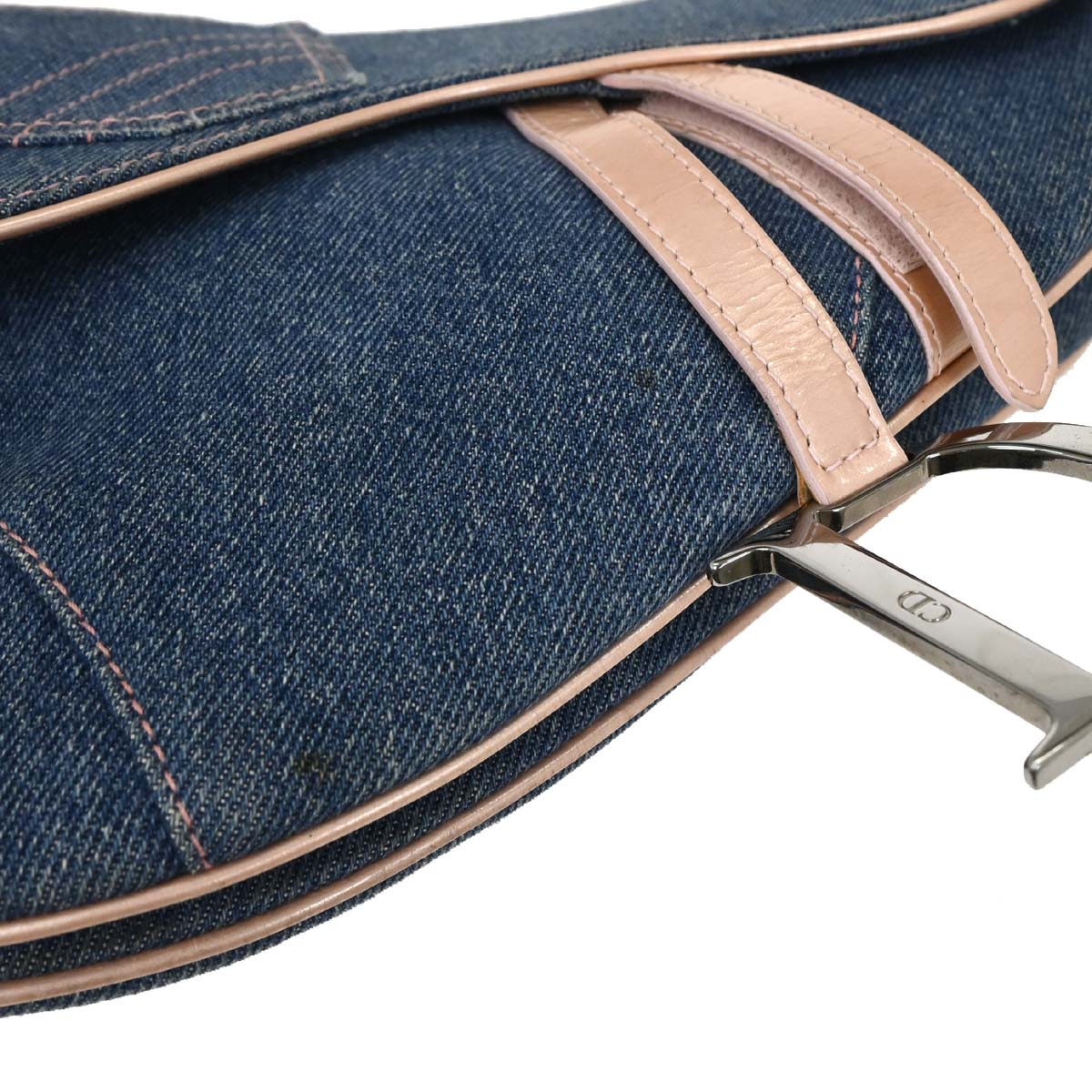 Christian Dior Navy Pink Denim Saddle Handbag