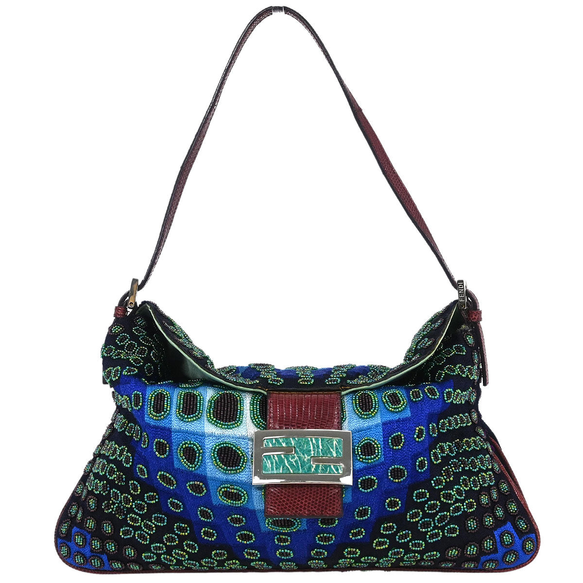 Fendi * Blue Purple Lizard Beaded Handbag