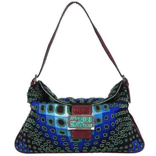 Fendi * Blue Purple Lizard Beaded Handbag