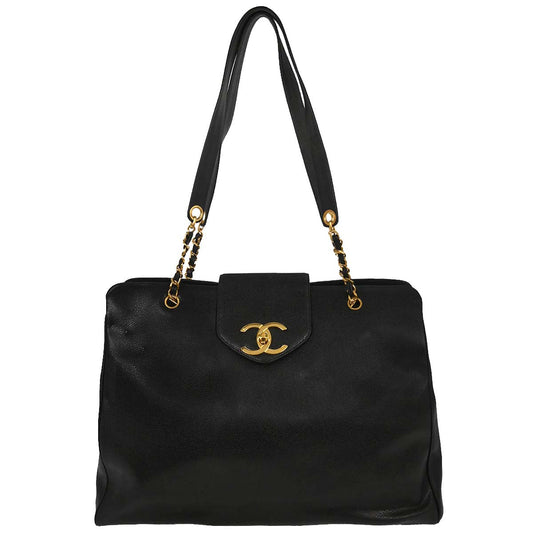 Chanel Black Caviar Supermodel Tote Shoulder Bag
