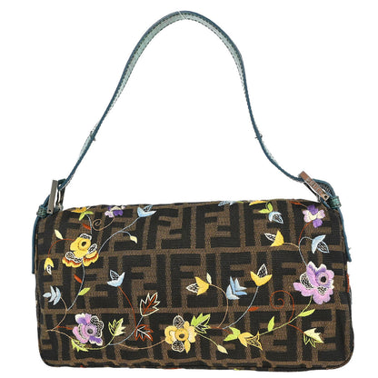 Fendi * Brown Blue Lizard Zucca Baguette Handbag