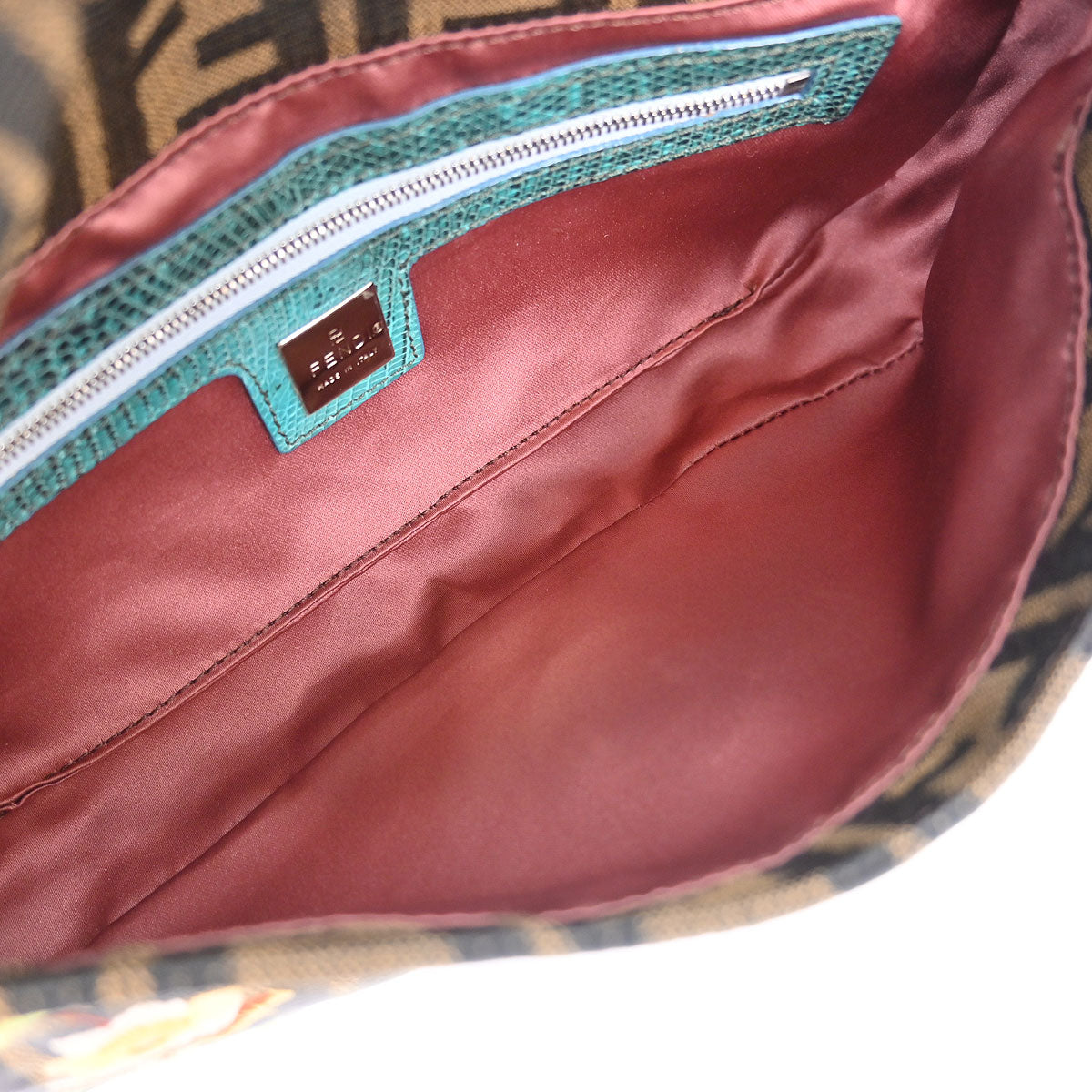 Fendi * Brown Blue Lizard Zucca Baguette Handbag