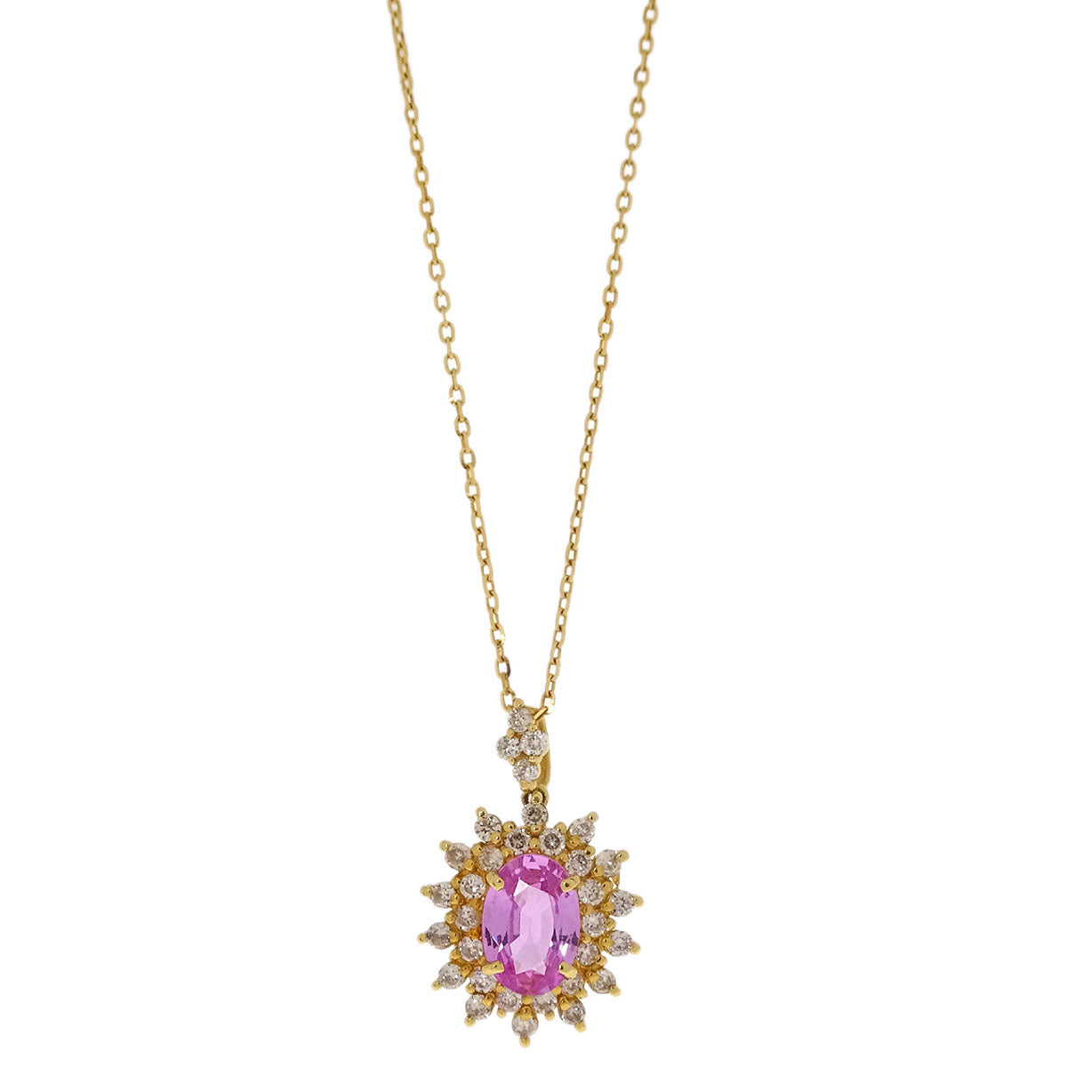 Pendant Necklace 18K Pink Sapphire Diamond Gold