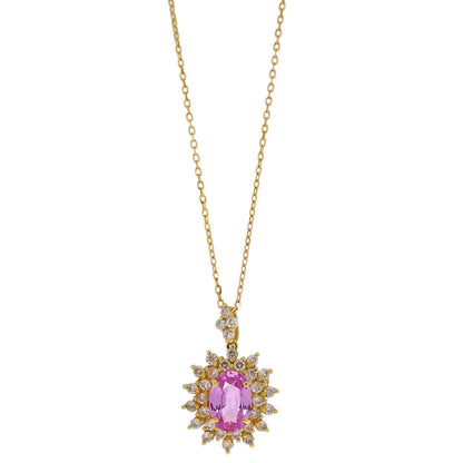 Pendant Necklace 18K Pink Sapphire Diamond Gold