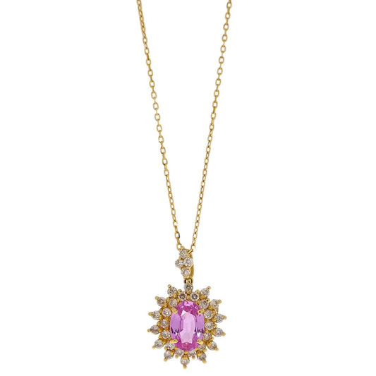Pendant Necklace 18K Pink Sapphire Diamond Gold