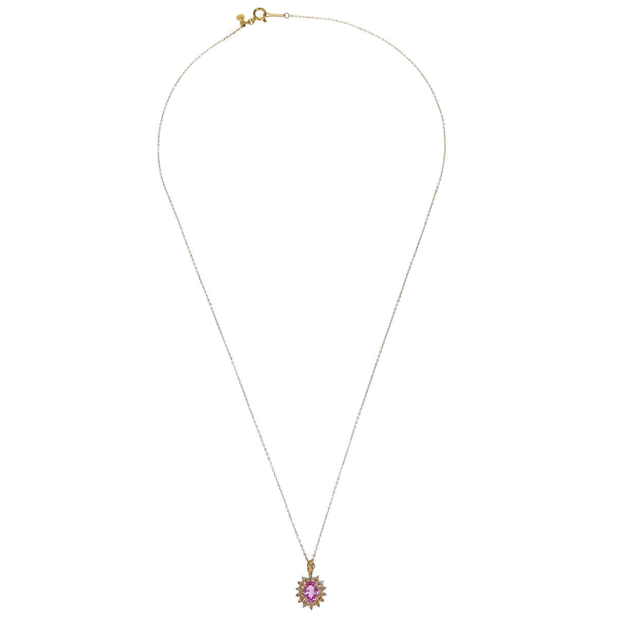 Pendant Necklace 18K Pink Sapphire Diamond Gold