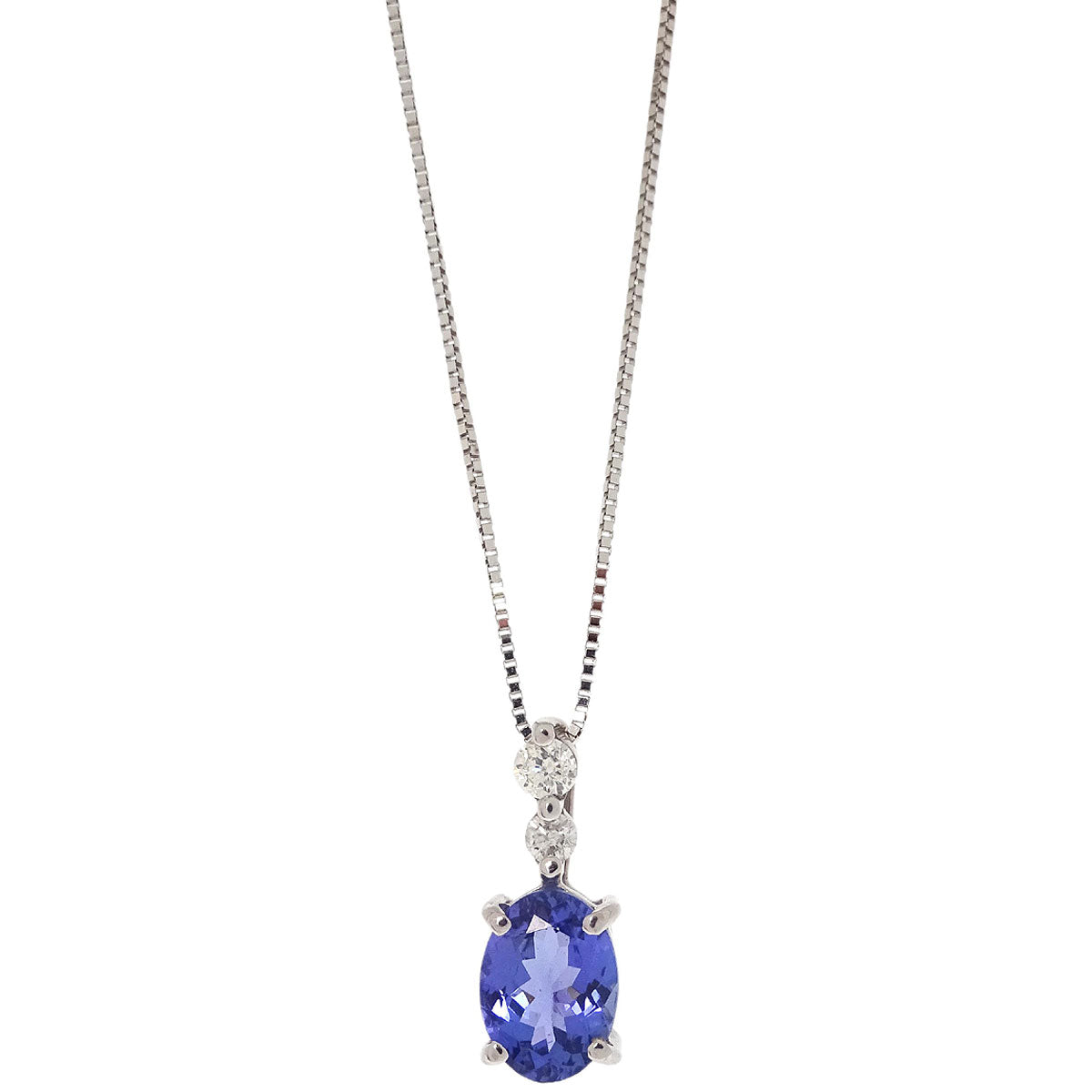 Pendant Necklace 18KWG Sapphire Diamond Silver