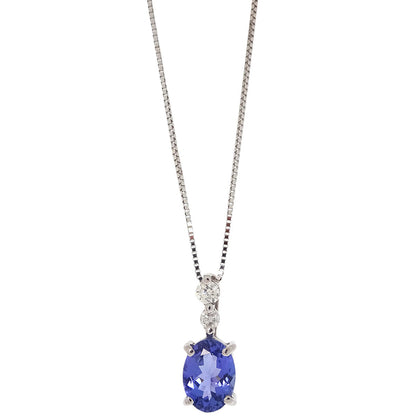 Pendant Necklace 18KWG Sapphire Diamond Silver