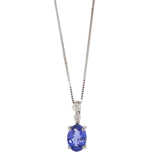 Pendant Necklace 18KWG Sapphire Diamond Silver