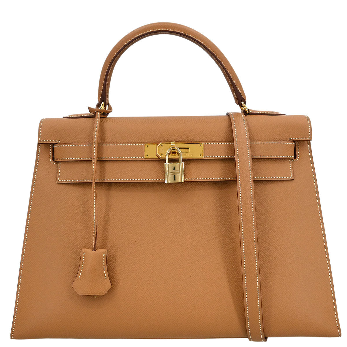 Hermes Natural Courchevel Kelly 32 Sellier 2way Shoulder Handbag