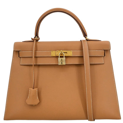 Hermes Natural Courchevel Kelly 32 Sellier 2way Shoulder Handbag