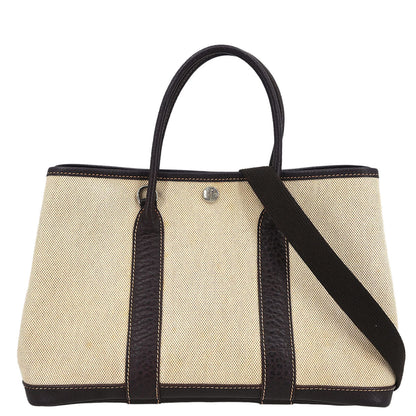 Hermes Beige Toile H Buffalo Garden Party 30 TPM Tote Bag