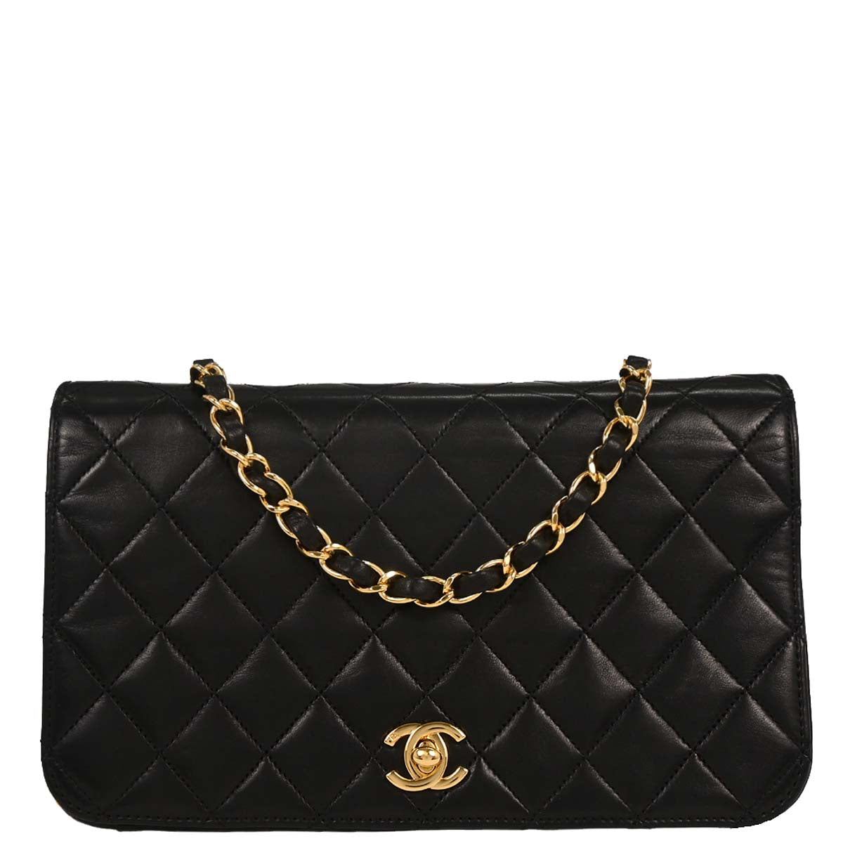 Chanel Black Lambskin Turnlock Small Full Flap Shoulder Bag