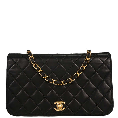 Chanel Black Lambskin Turnlock Small Full Flap Shoulder Bag