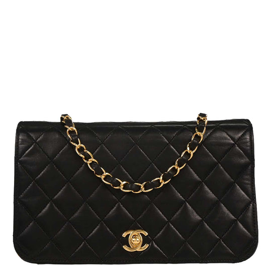 Chanel Black Lambskin Turnlock Small Full Flap Shoulder Bag