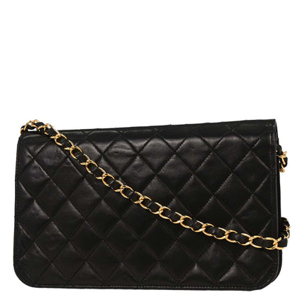 Chanel Black Lambskin Turnlock Small Full Flap Shoulder Bag