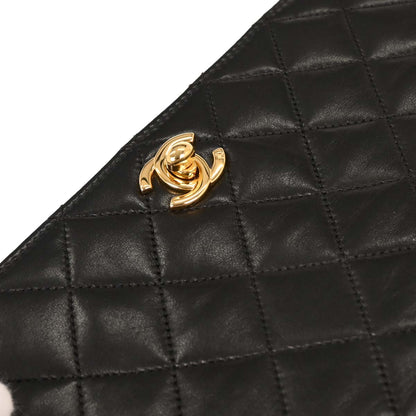 Chanel Black Lambskin Turnlock Small Full Flap Shoulder Bag