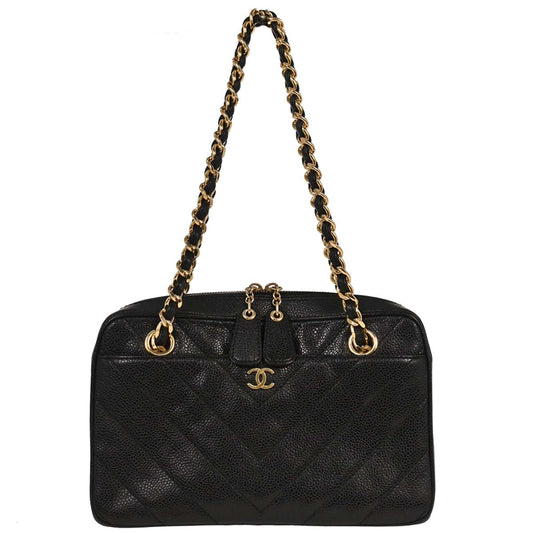 Chanel Black Caviar Chevron Handbag