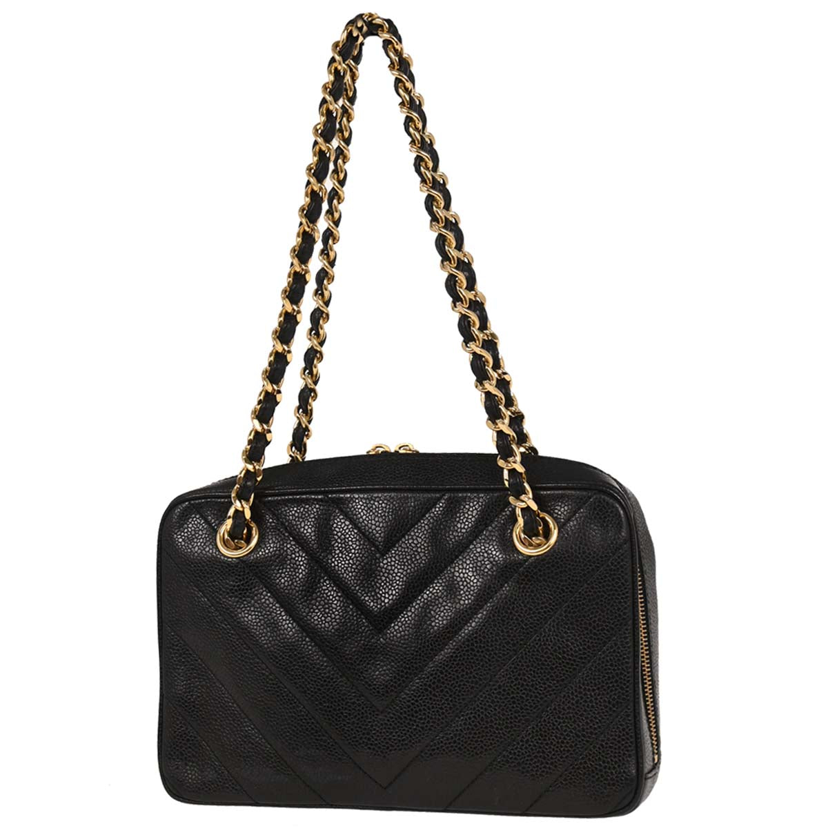 Chanel Black Caviar Chevron Handbag