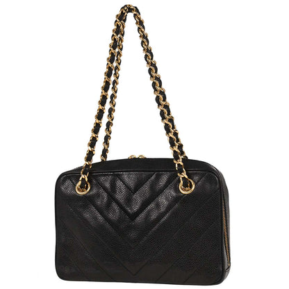 Chanel Black Caviar Chevron Handbag