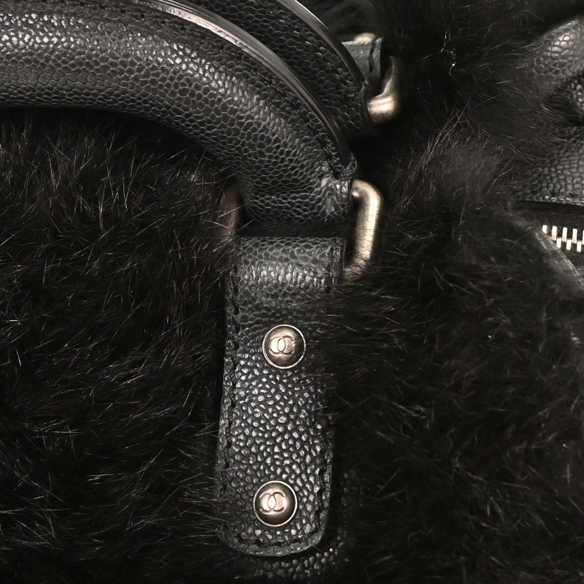 Chanel * 2005-2006 Black Lapin Fur Caviar Handbag