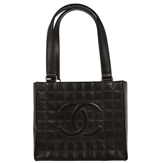 Chanel Black Lambskin Choco Bar Tote Shoulder Bag