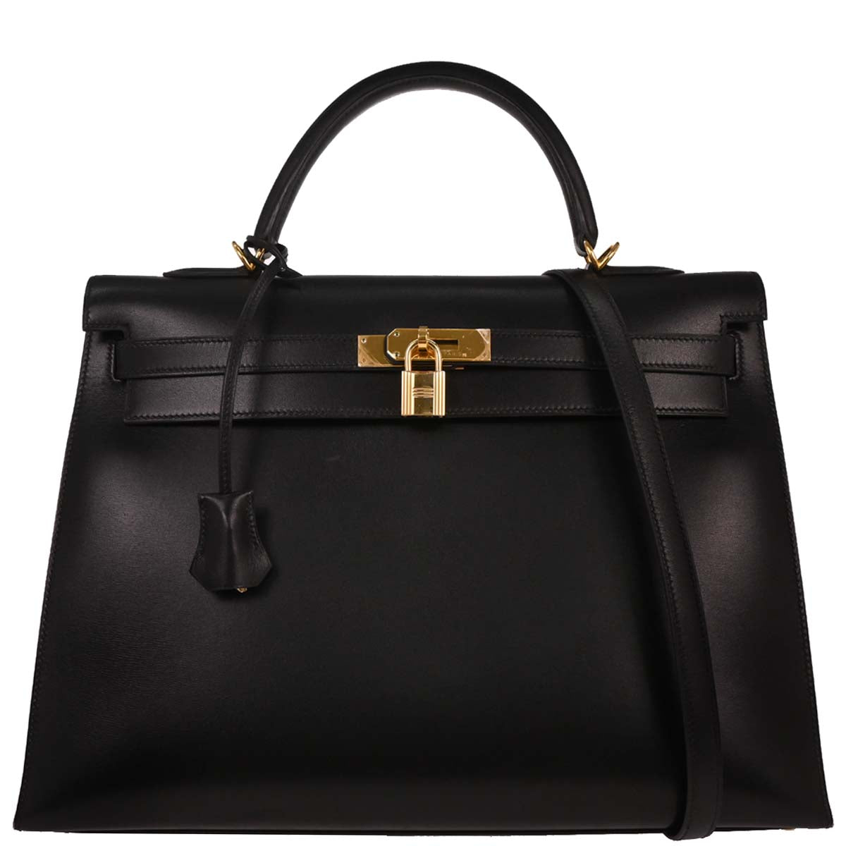 Hermes Black Box Calf Kelly 35 Sellier 2way Shoulder Handbag