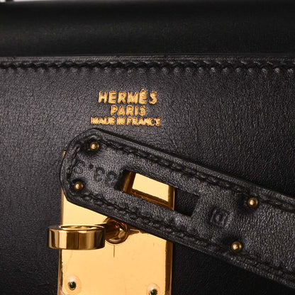 Hermes Black Box Calf Kelly 35 Sellier 2way Shoulder Handbag